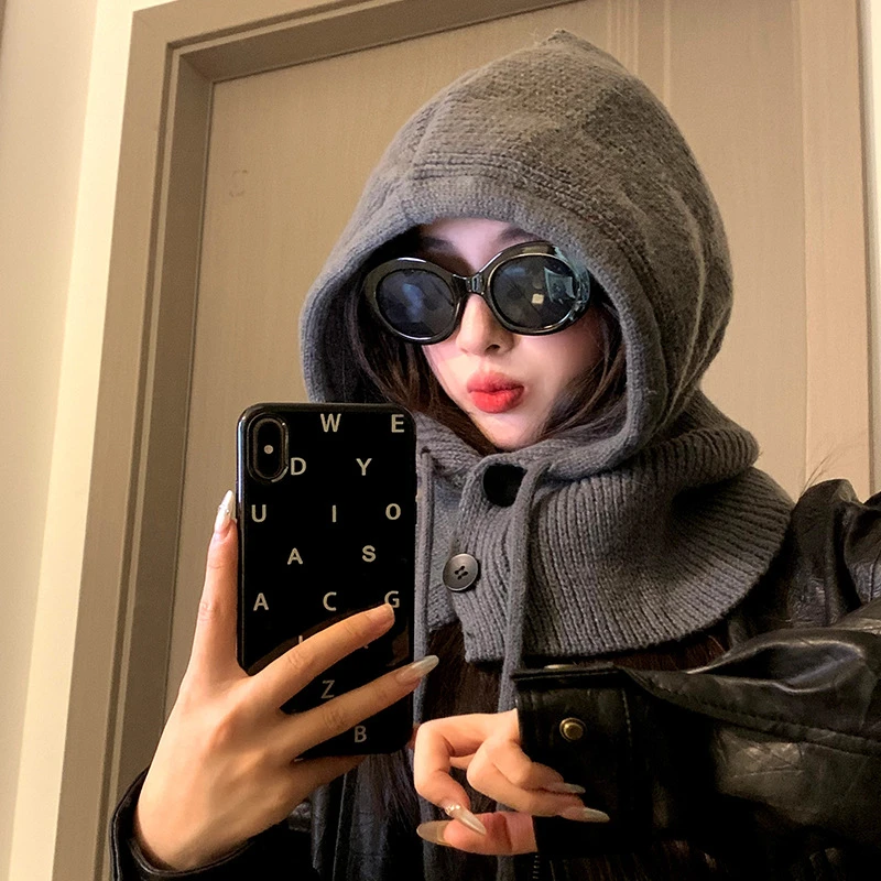 巴拉克拉法帽子女冬季大头围高级感保暖护耳毛线帽围脖一体针织帽