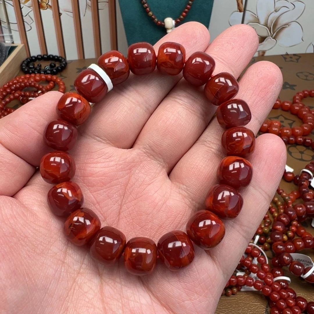 南红玛瑙未镶嵌手链瓦西牛血红11.5mm