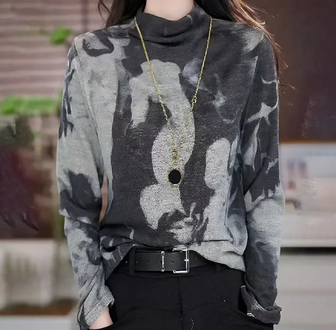 水墨琉璃-*秋冬季德绒内搭保暖上衣T半高圆领修身长袖t恤打底衫