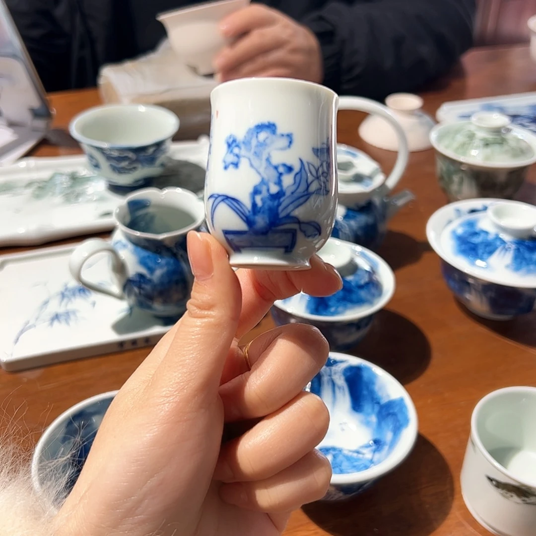 杯青花手绘山水主人杯