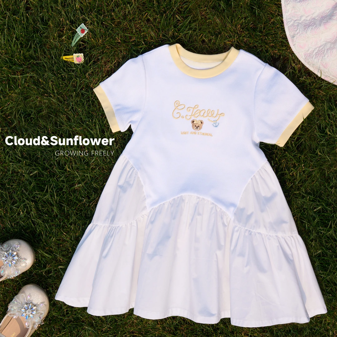 【云朵小葵】女童夏季小熊刺绣圆领百搭连衣裙991062