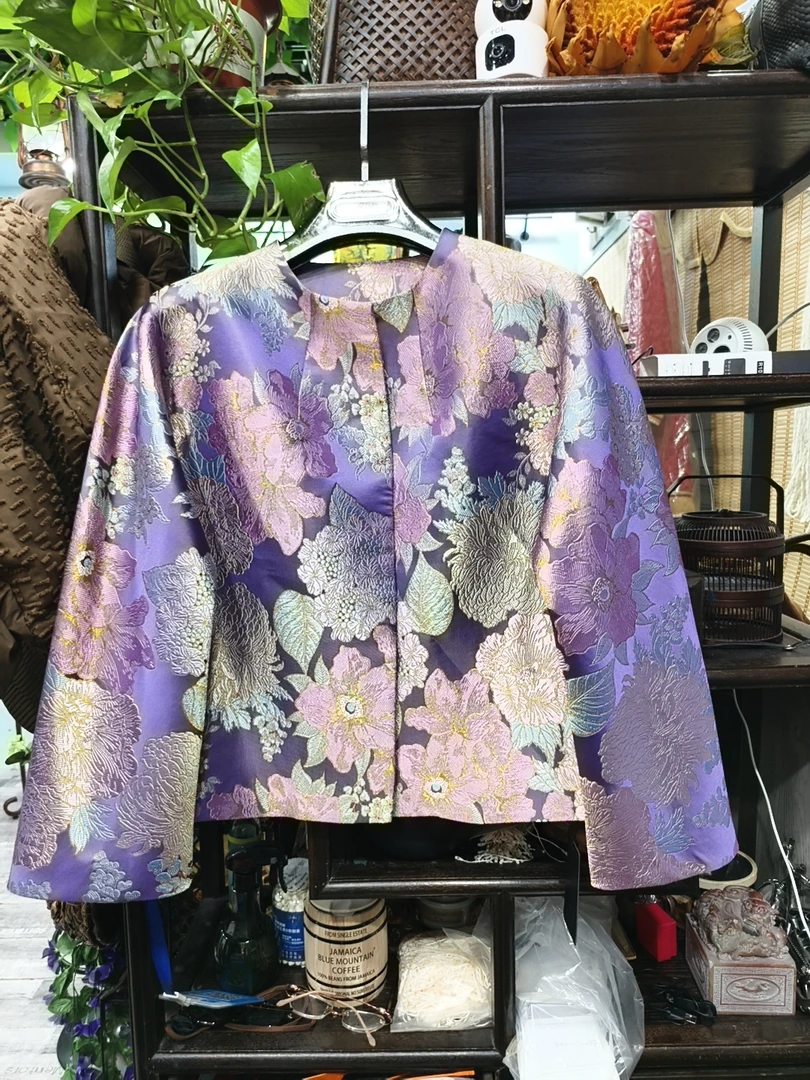 新中式真丝织锦缎短款上衣