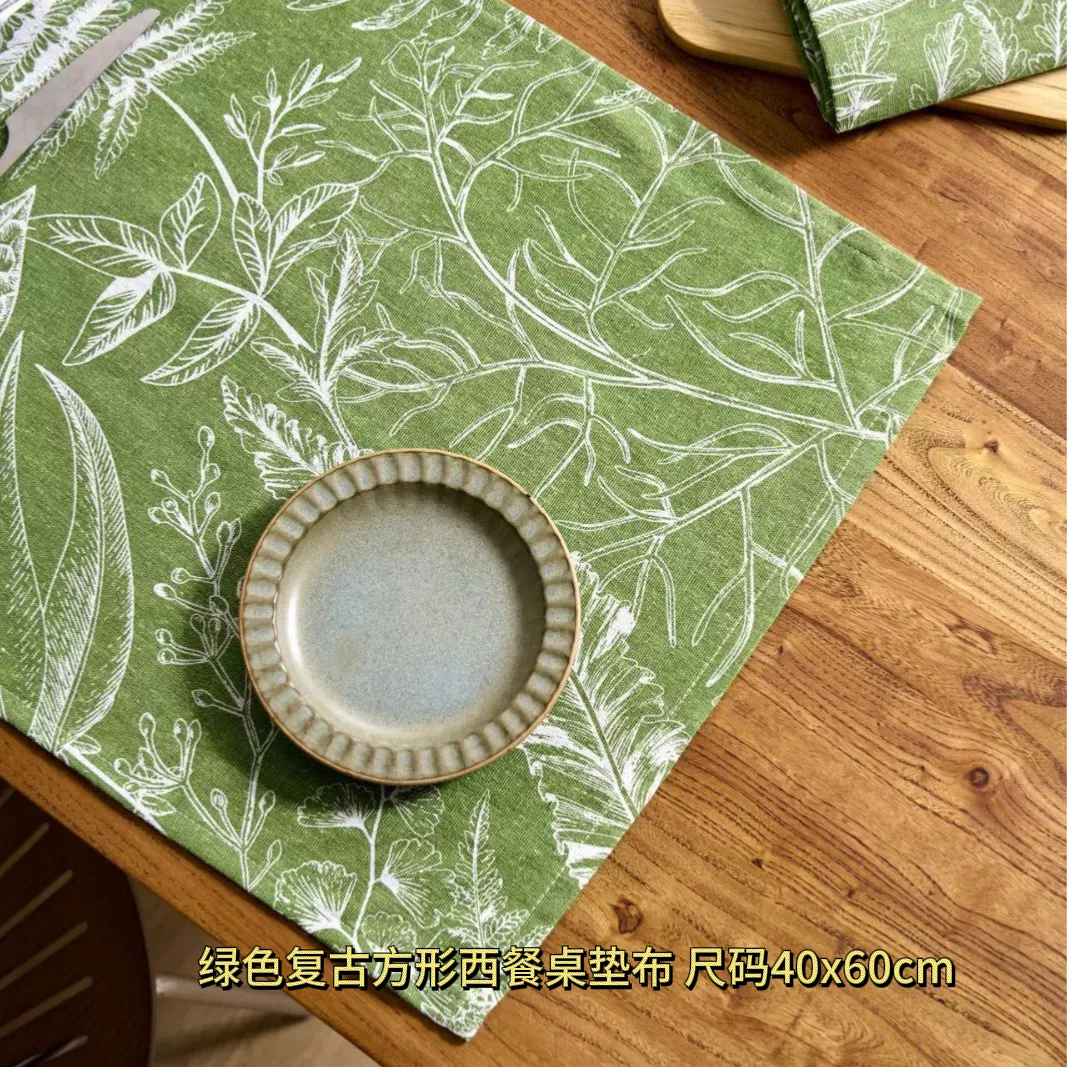 屋里进 绿色枫叶复古 方形 西餐桌垫布 40*60cm