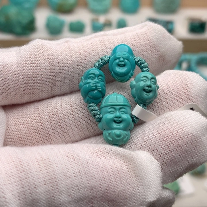 绿松石未镶嵌珠宝奇石高瓷玉化蓝绿三不佛3.88g