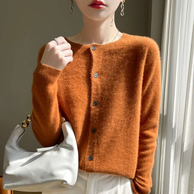 【一线成衣】2025秋冬新款无缝长袖纯色针织衫开衫洋气宽松百搭时尚