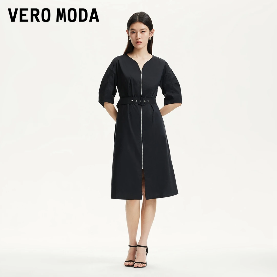 【陈大可专属】Vero Moda连衣裙V领拉链门襟腰带32516Z005