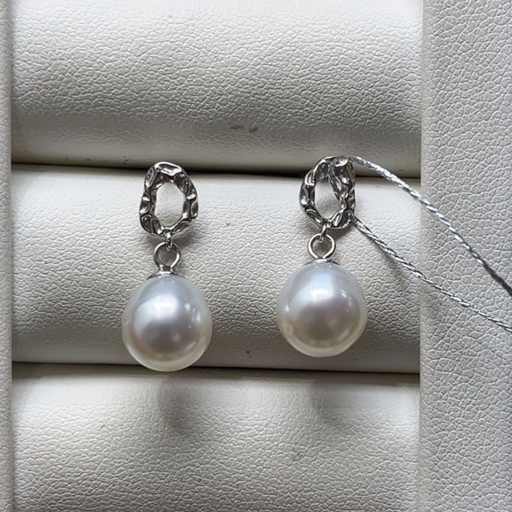银S925镶嵌海水珍珠耳饰9-10mm 84号