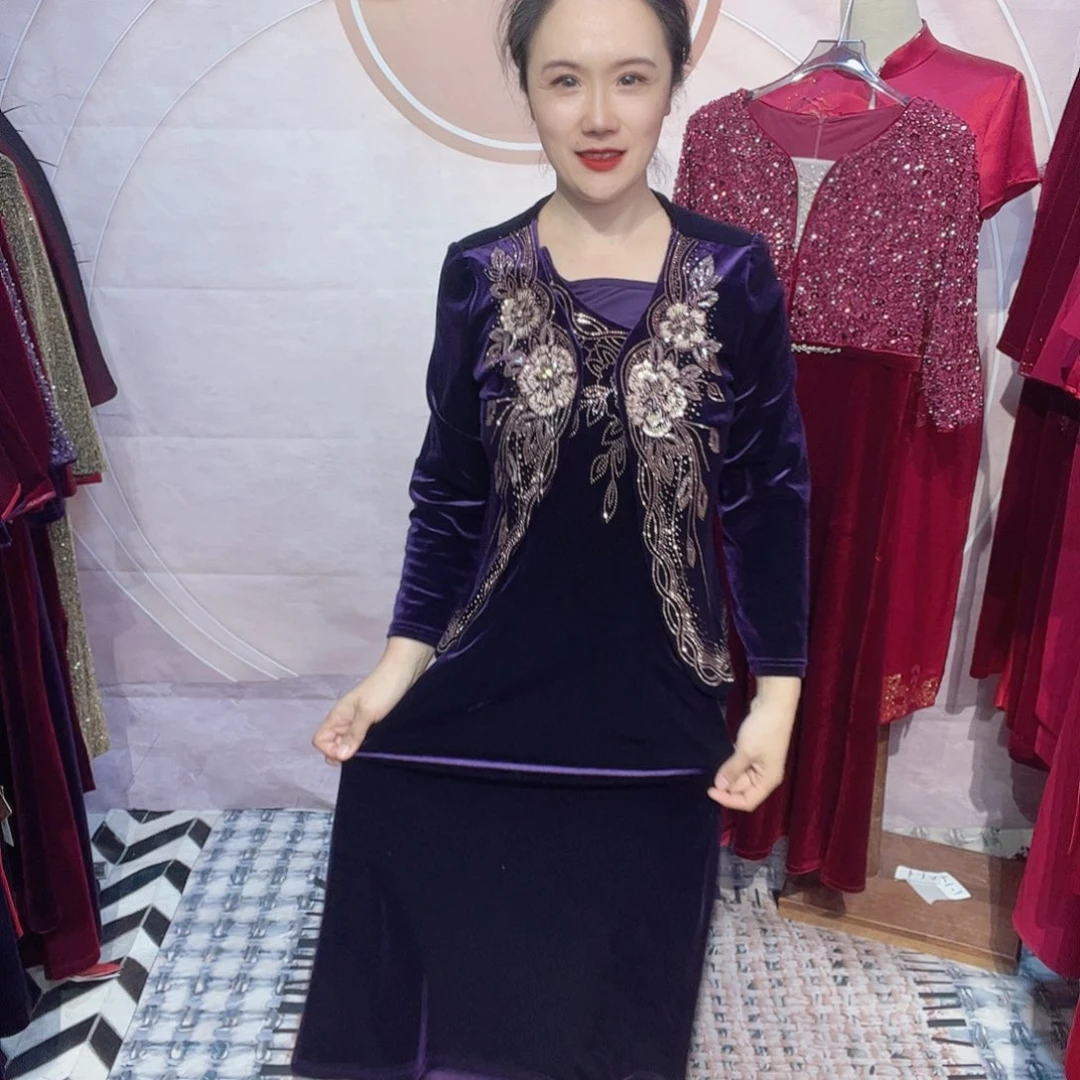 一***）2xlm码两件套连衣裙修身显瘦