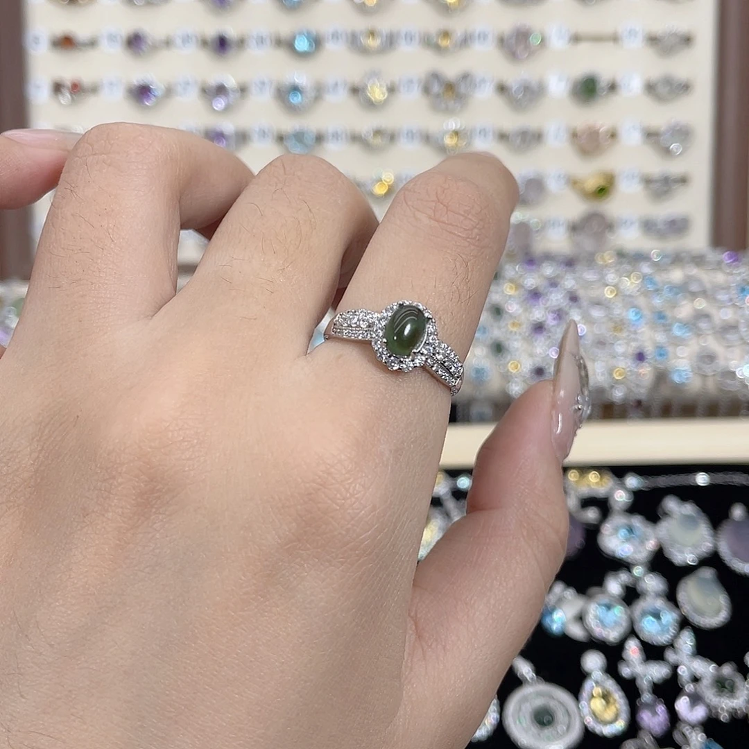 岫玉银S925镶嵌戒指