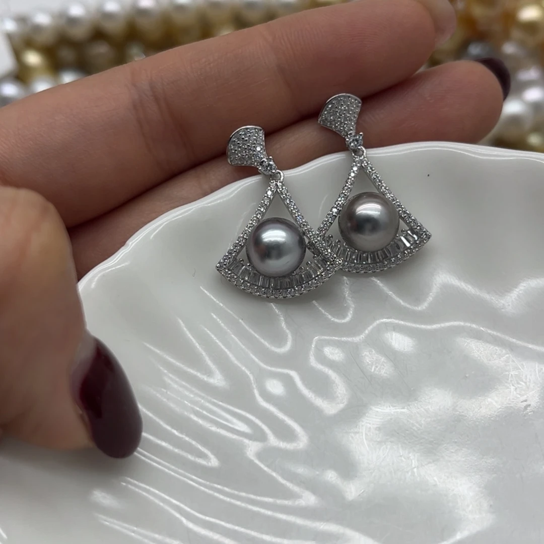 银S925镶嵌耳饰海水珍珠