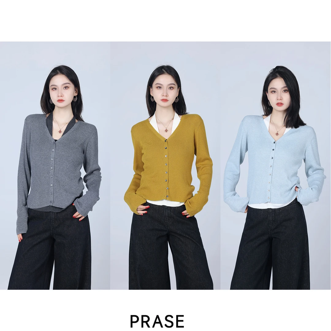 PRASE·噜【小心机】微胖轻奢设计款秋假两件挂脖毛针织衫PR508E32