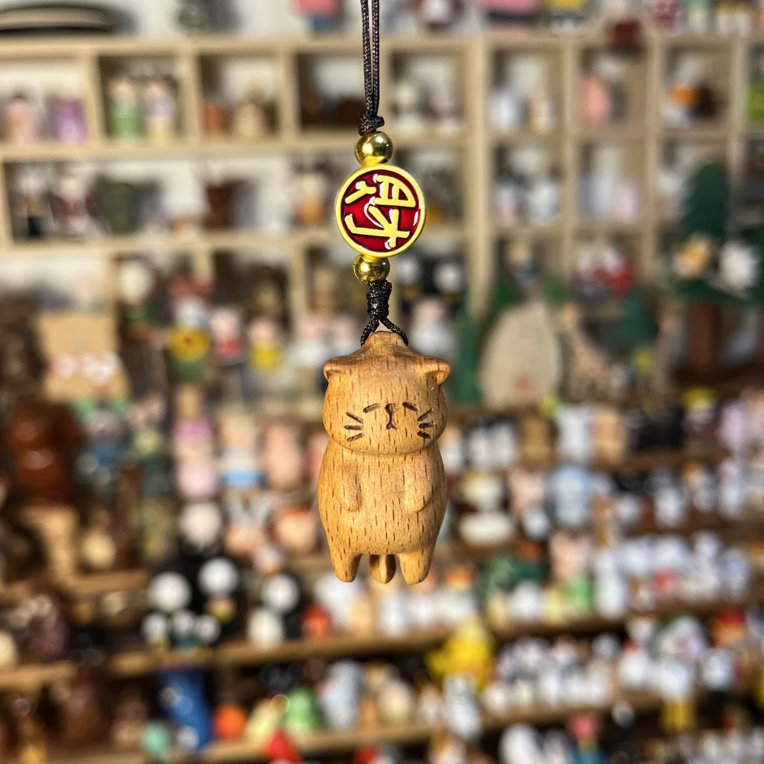 实木小猫挂件招财小猫