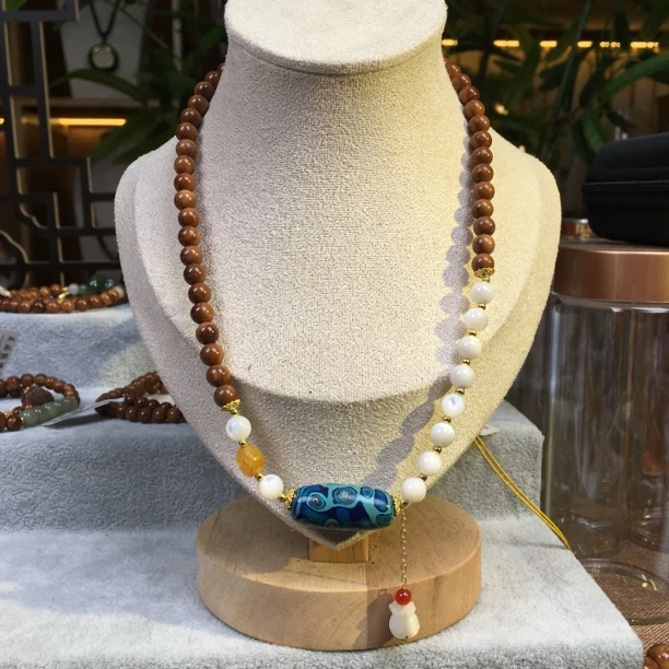 【特级库克8mm大漆脖挂链】原创文艺风女文玩盘串女项链菩提锁骨链