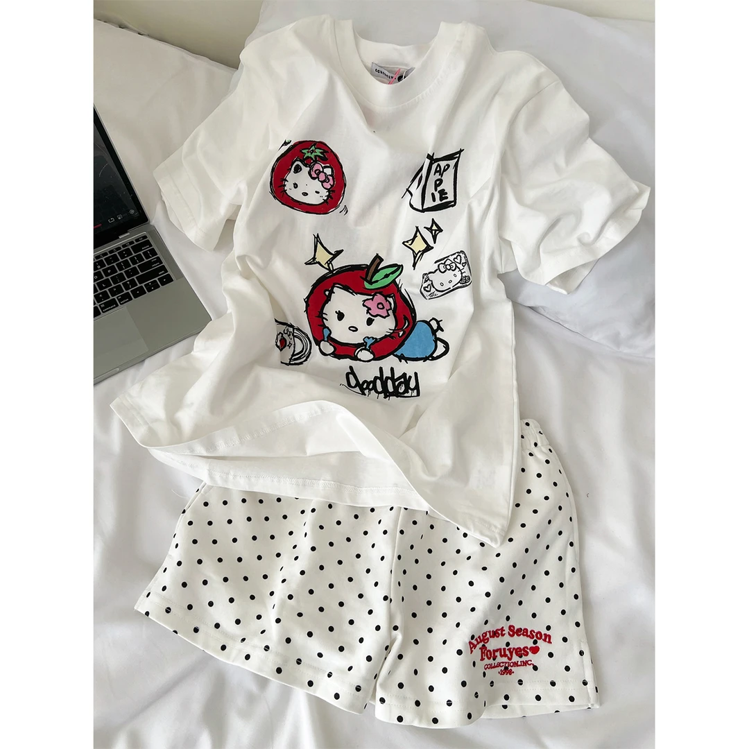 【波点kitty】甜妹搞怪凯蒂猫短袖睡衣女夏季新款两件套外穿家居服