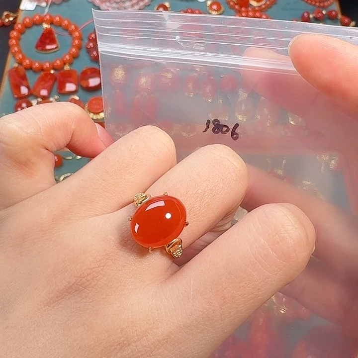 南红玛瑙银S925镶嵌冰红戒指