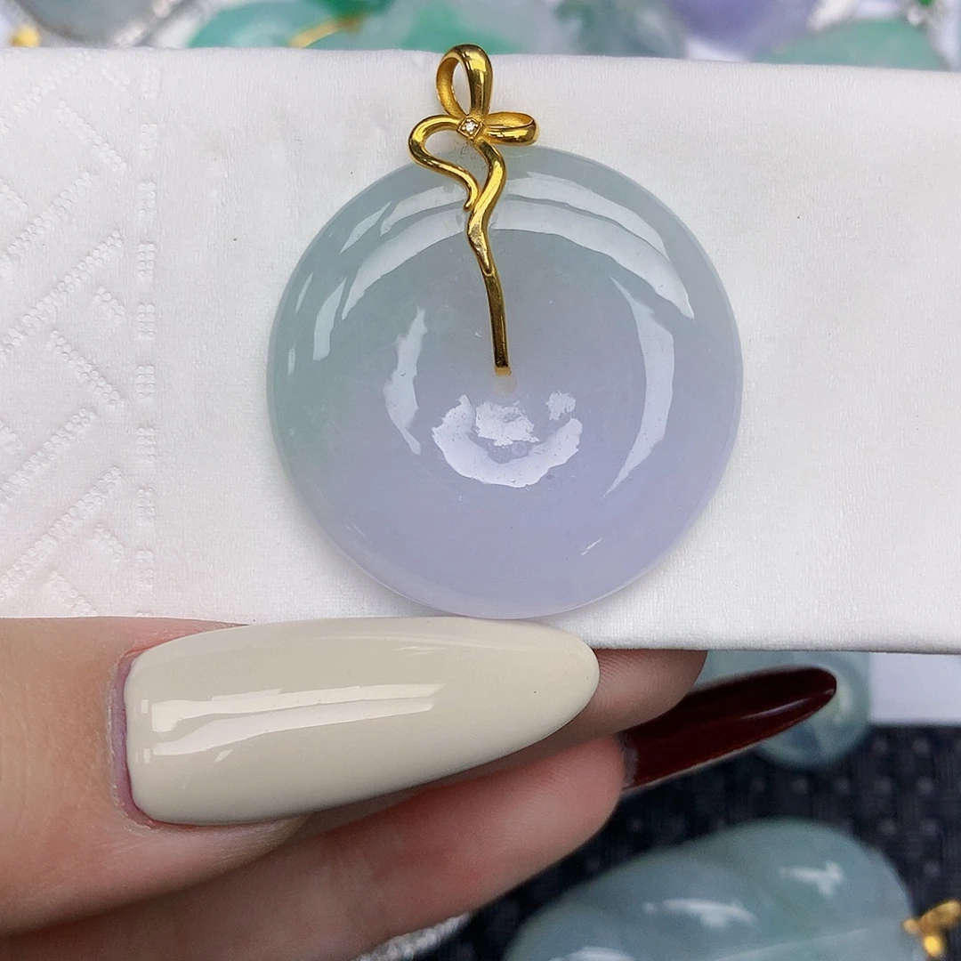 翡翠18K金镶嵌颈饰天然缅甸翡翠a货百元以上9元证书费自理