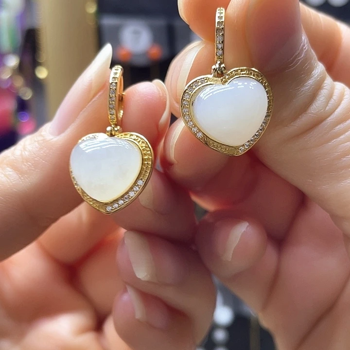 和田玉银S925镀金镶嵌耳饰