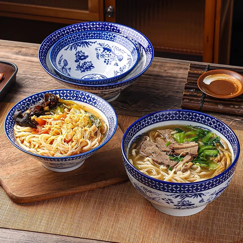 青花瓷商用中式圆形陶瓷兰州拉面牛肉面碗家用大号汤碗面馆专用碗