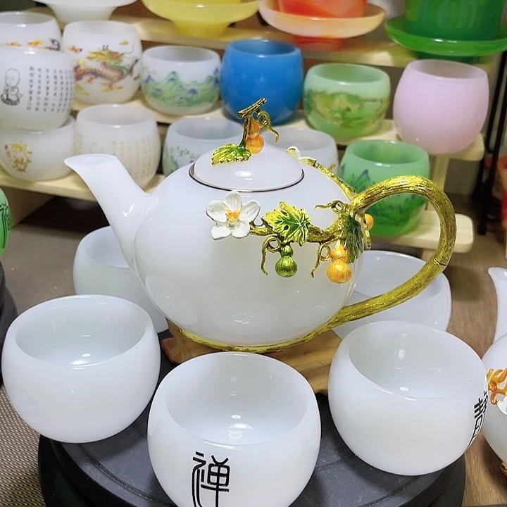 琉璃中式珐琅彩福禄如意一壶六杯礼盒套装