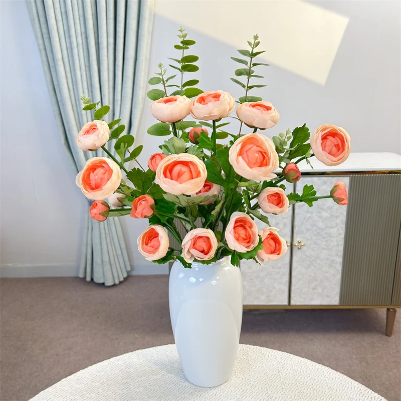 仿真茶玫尤加利花束仿真假花客厅餐桌摆件装饰品插花装饰玄关好看