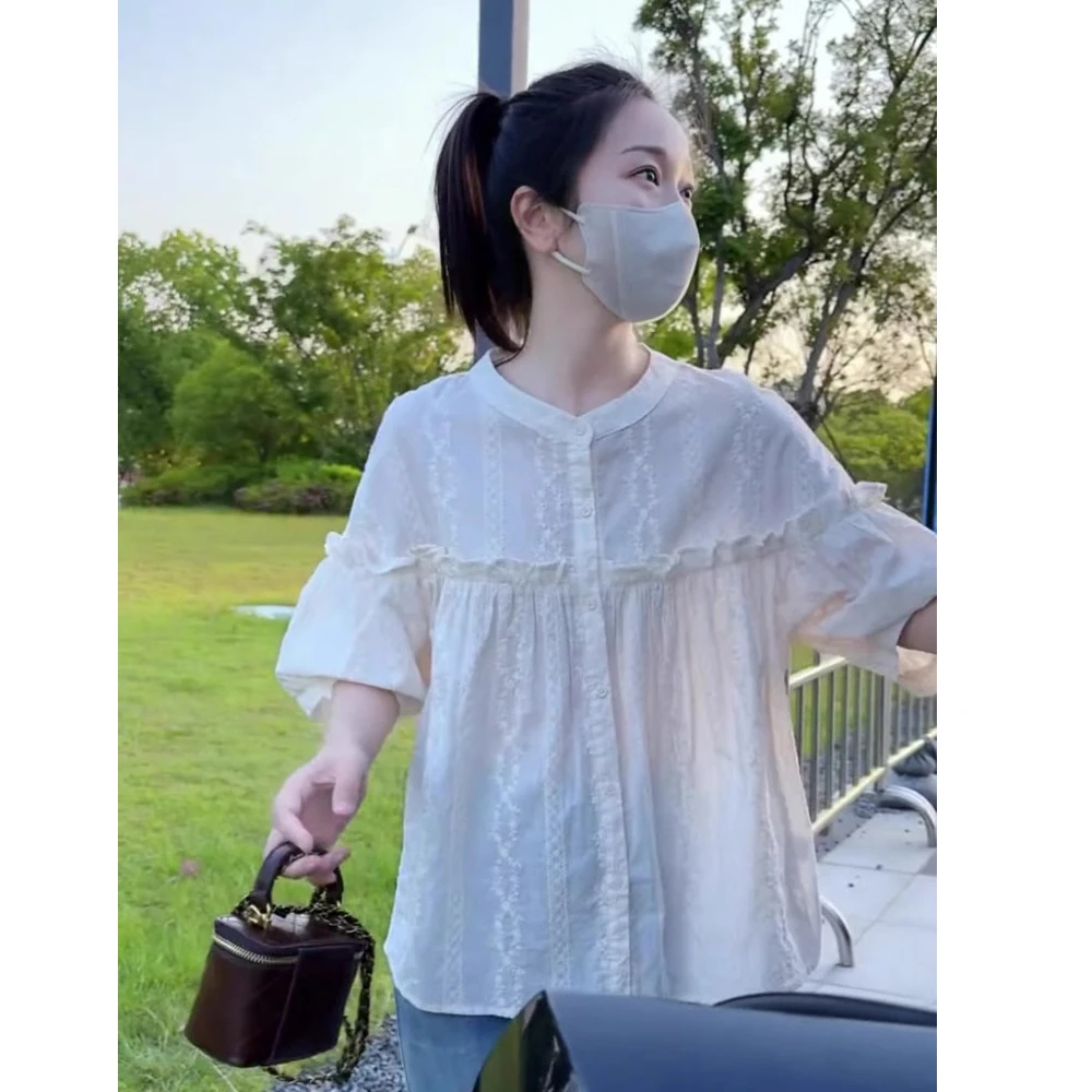 轻奢气场强大女装立领上衣别致娃娃衫衬衫今年流行遮肚子小衫洋气