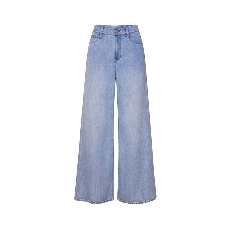 TRACYCHU天蓝色超柔超软蚕丝阔腿极简牛仔裤老钱风松弛感秋冬新品