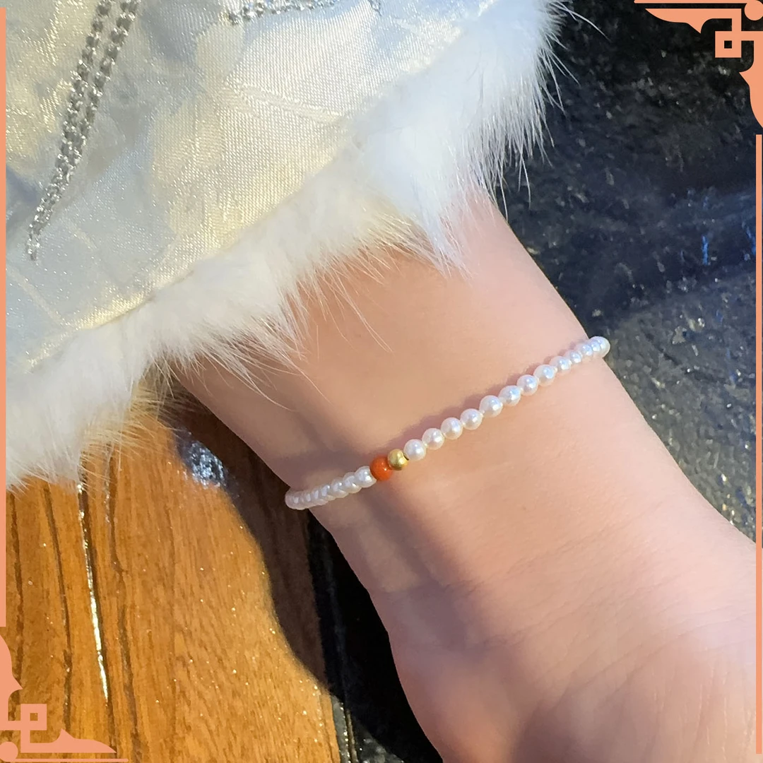 【铭奢精】天然粉白淡水珍珠配925南红轻奢手串-多样性发货发其一
