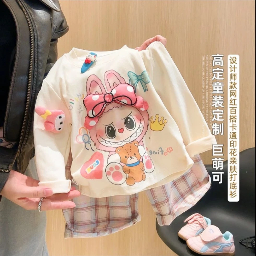 2025新款春秋儿童女童新款韩版卡通立体长袖打底衫宝宝休闲洋气