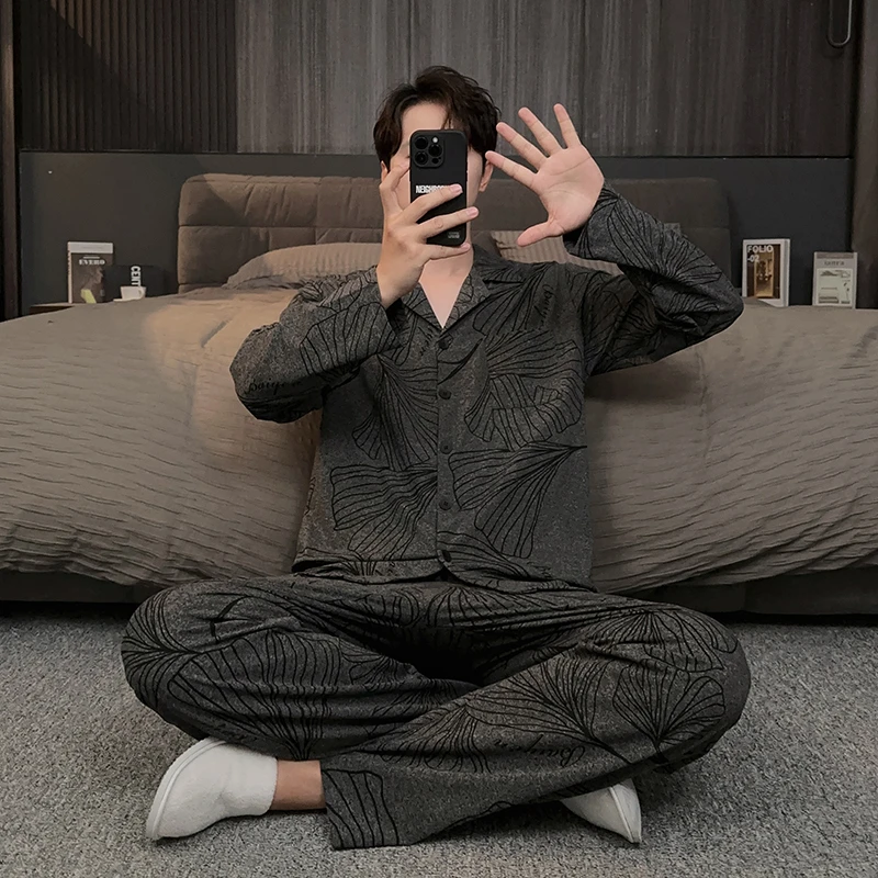 2025新款男士睡衣春秋款锁温棉长袖开衫居家服大码家居服秋冬套装