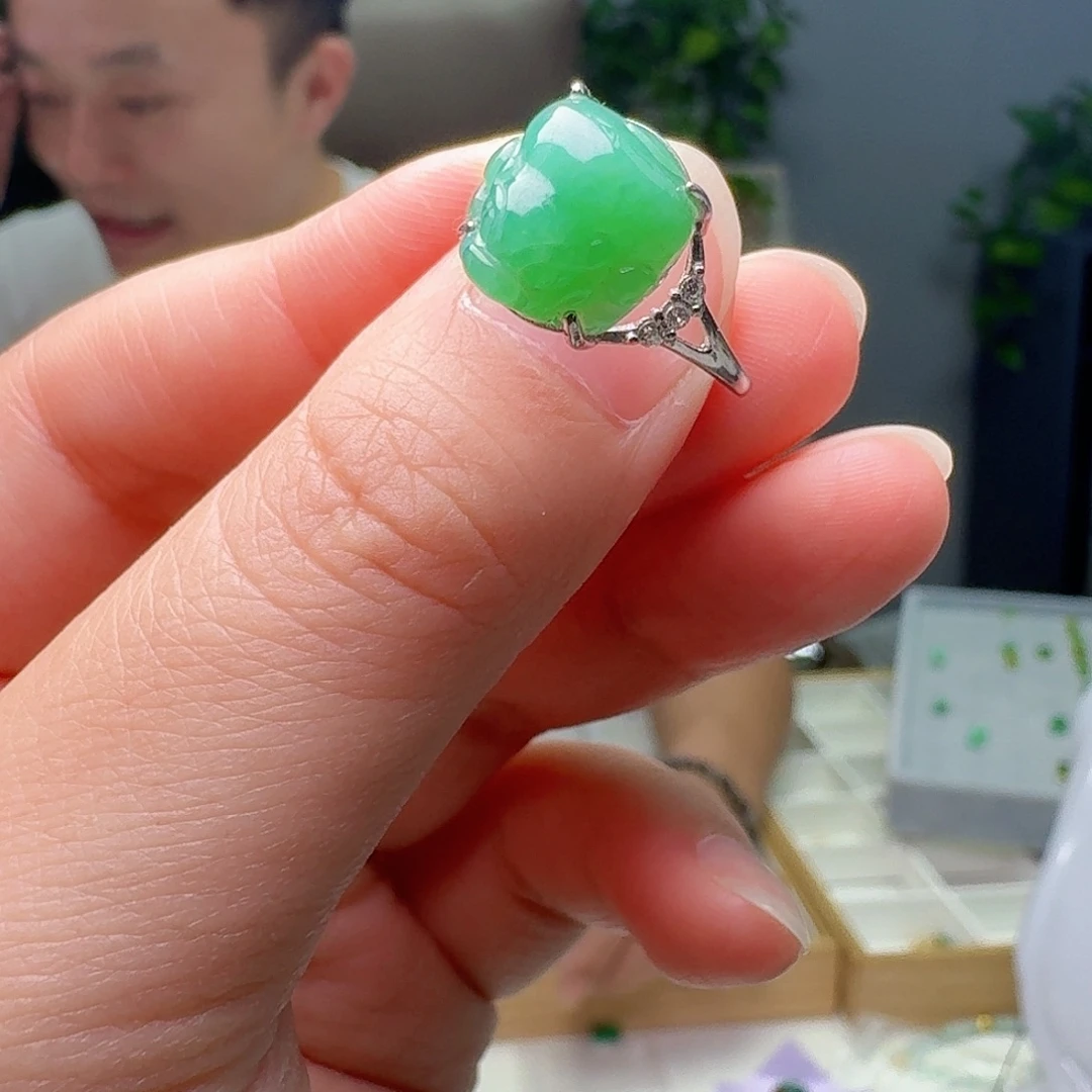 翡翠银S925镶嵌戒指天然