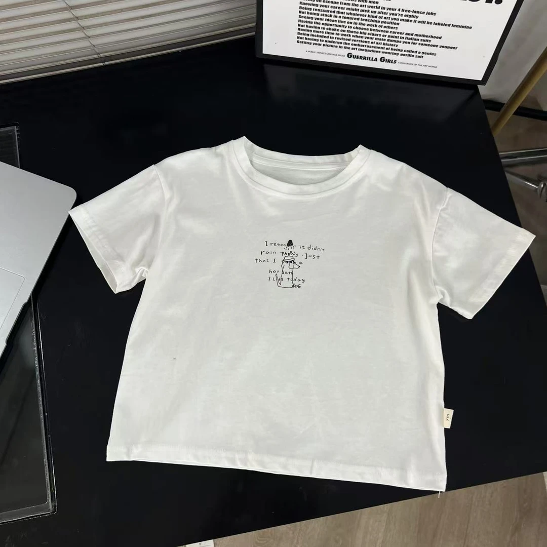 2025年夏季新款儿童短袖休闲百搭宽松时尚洋气80120白色短袖