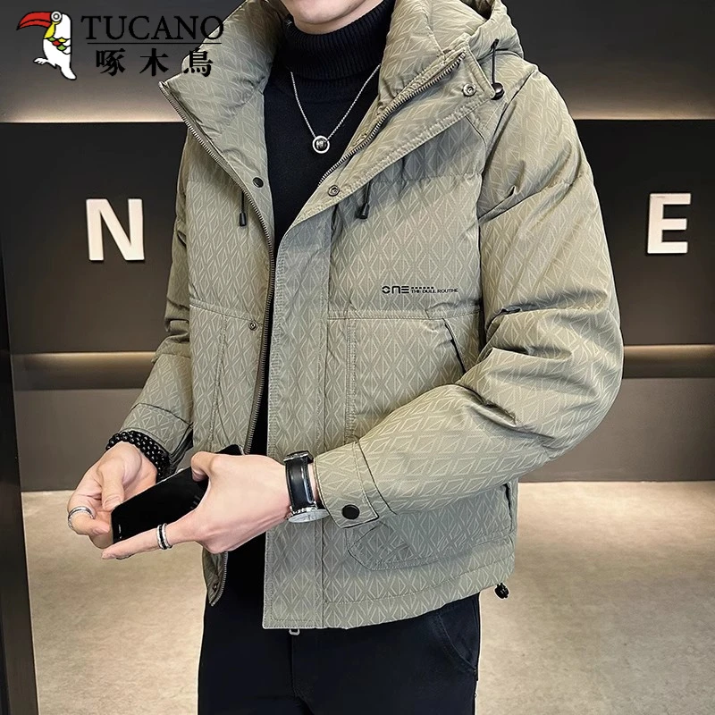 TUCANO/啄木鳥男士冬季新款保暖外套复古暗纹男装休闲帅羽绒棉服