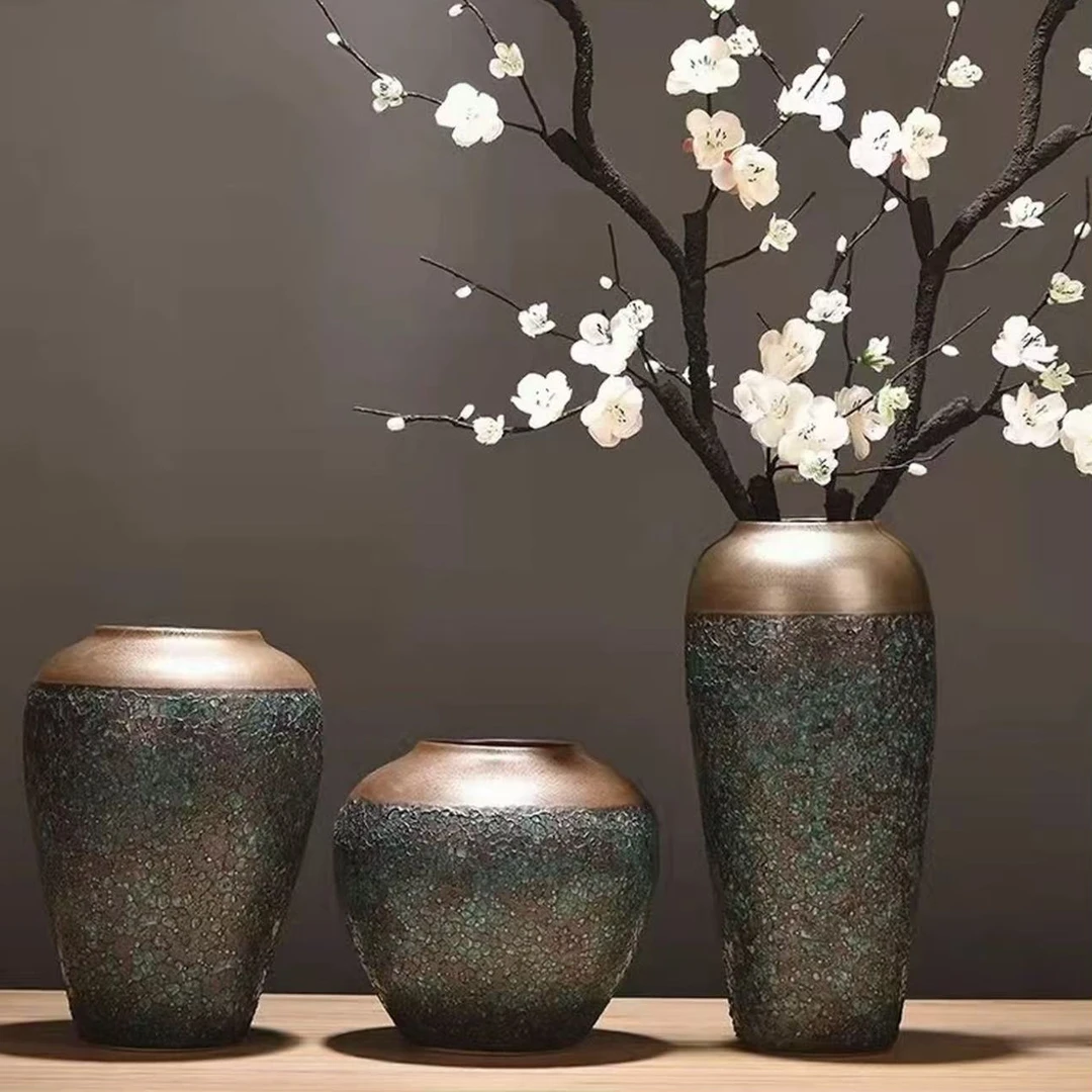 景德镇陶瓷花瓶客厅插花鲜花新中式装饰品花器复古粗陶罐花盆器皿