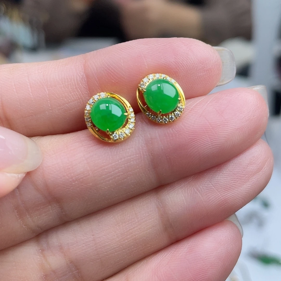 翡翠18K金镶嵌耳饰111111
