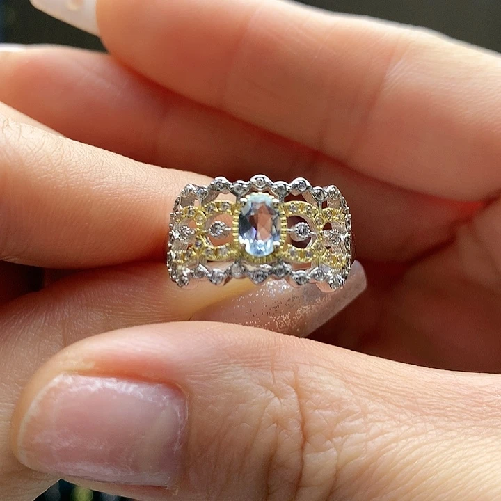 海蓝宝石戒圈银S925镶嵌