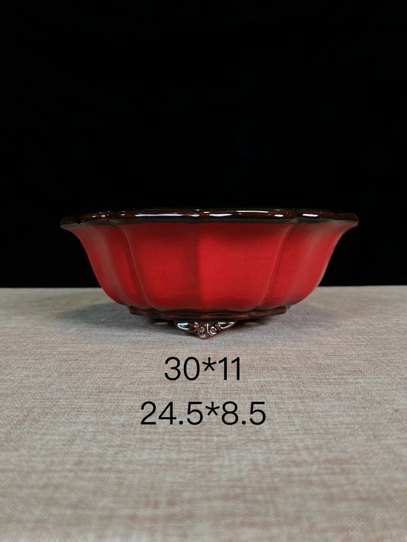 精品鸡血釉盆，高端盆景盆，杜鹃，东洋锦老鸦柿盆，赏用皆宜。