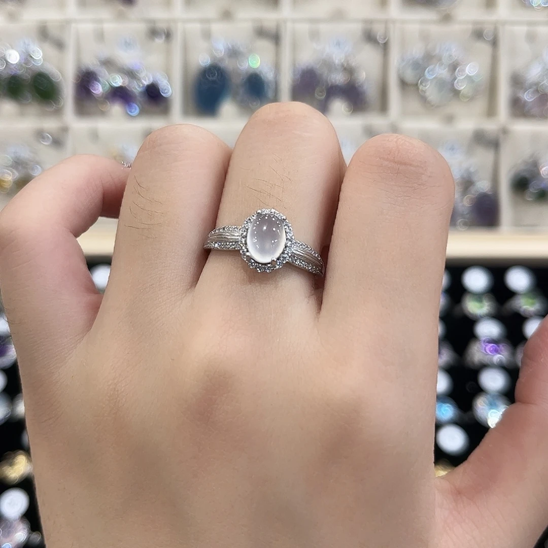 岫玉银S925镶嵌戒指