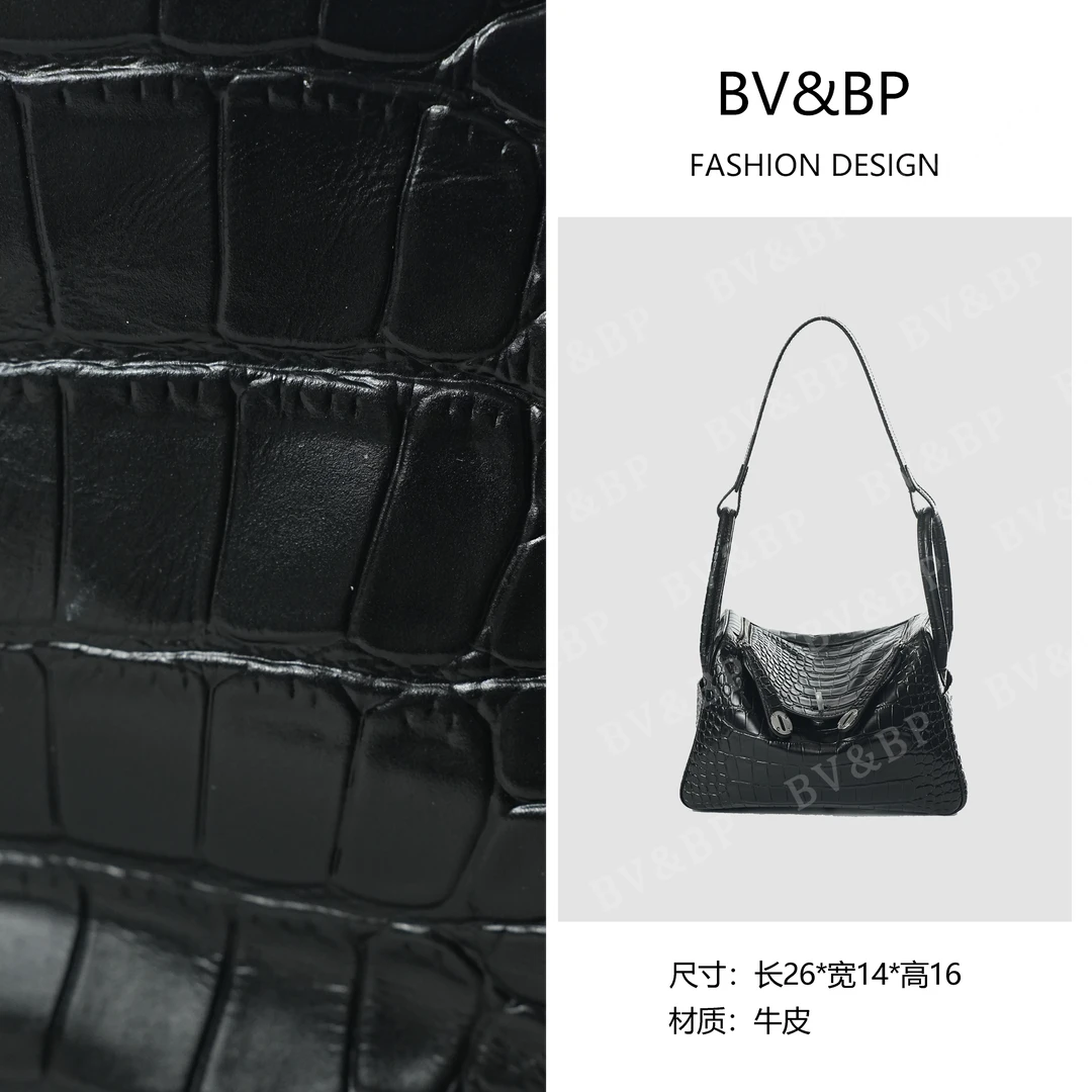 BV&BP· 原创设计 真皮高定单肩斜跨包  BV26-鳄鱼纹-黑色