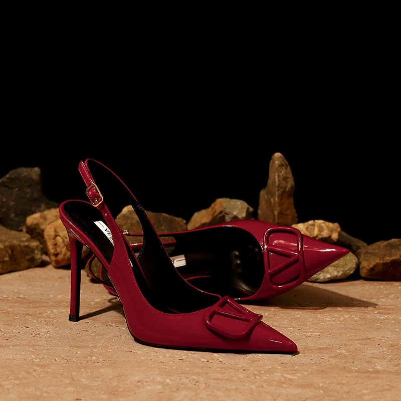 高跟鞋女2025新款细跟10cm性感一字扣V扣尖头夏季