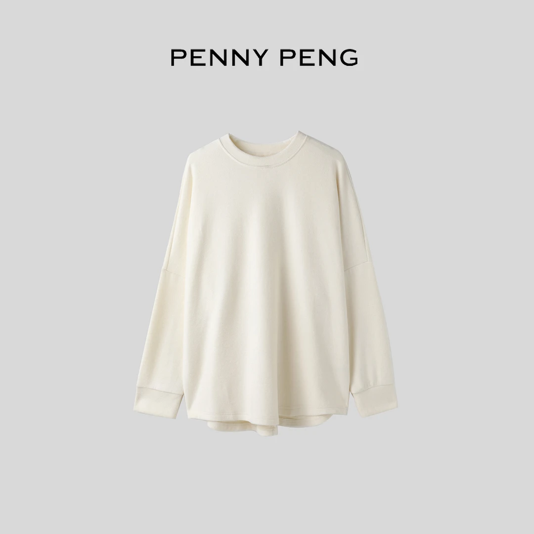 PENNYPENG 慵懒假日 秋冬软糯圆领羊毛长袖基础打底简约保暖上衣