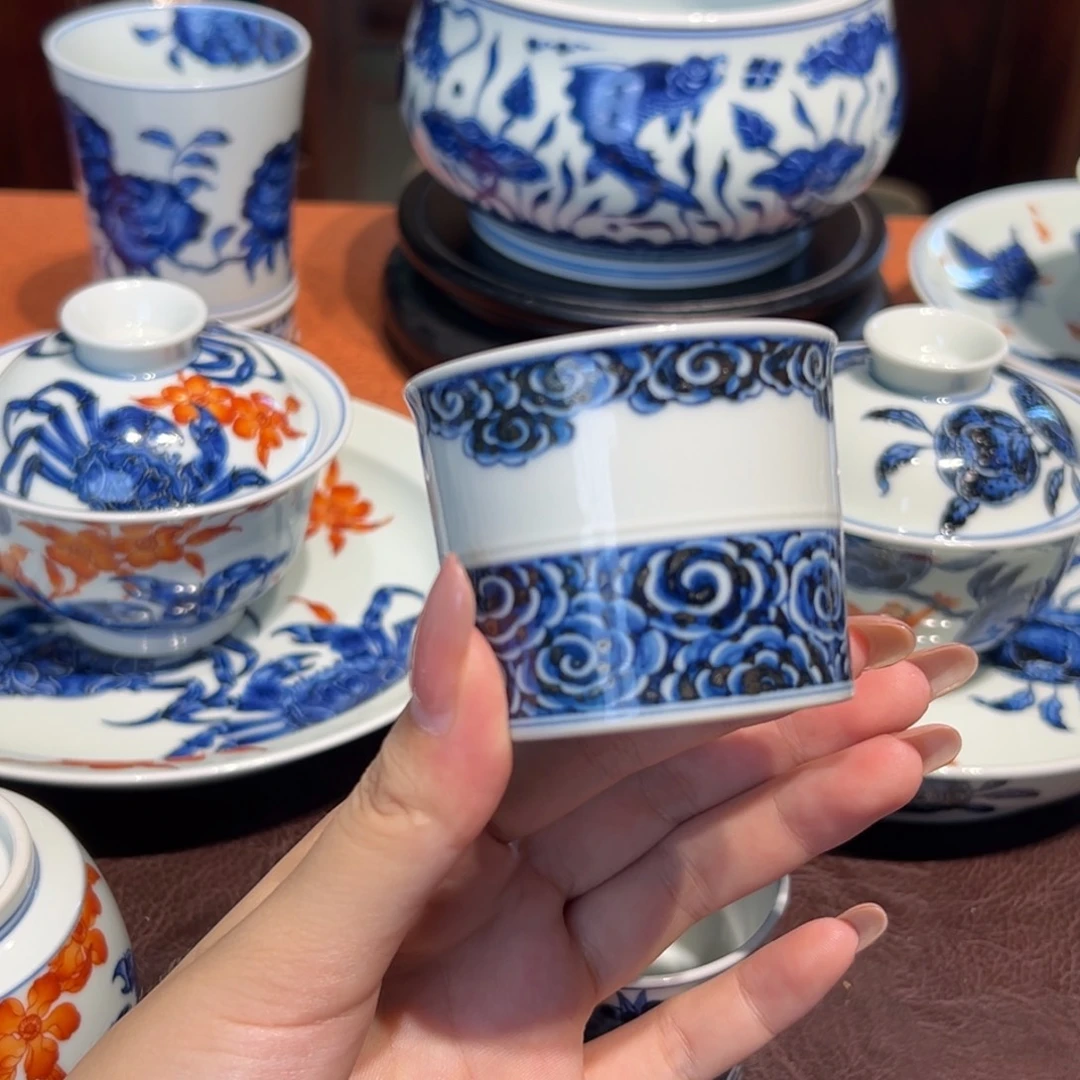 青花雯华堂手绘杯杯