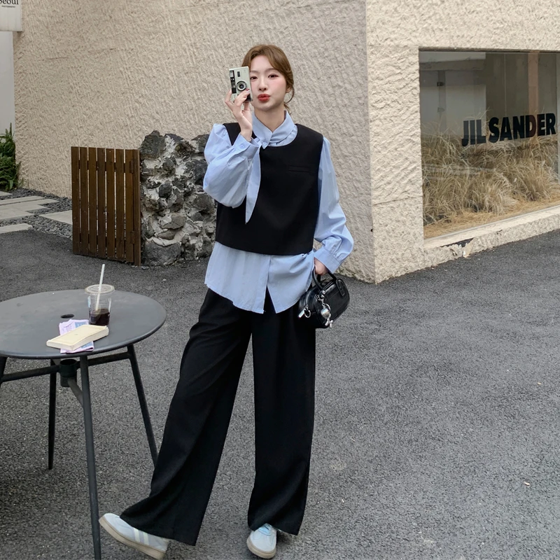 松弛感通勤风套装裤女2025早春新款慵懒氛围感穿搭衬衫马甲阔腿裤