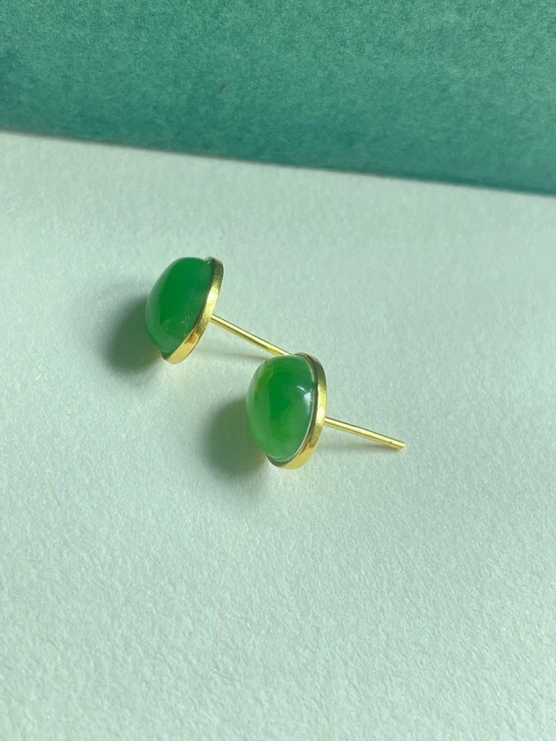 S925银新中式国风天然和田玉碧玉耳钉2025新款女小众高级玉耳饰