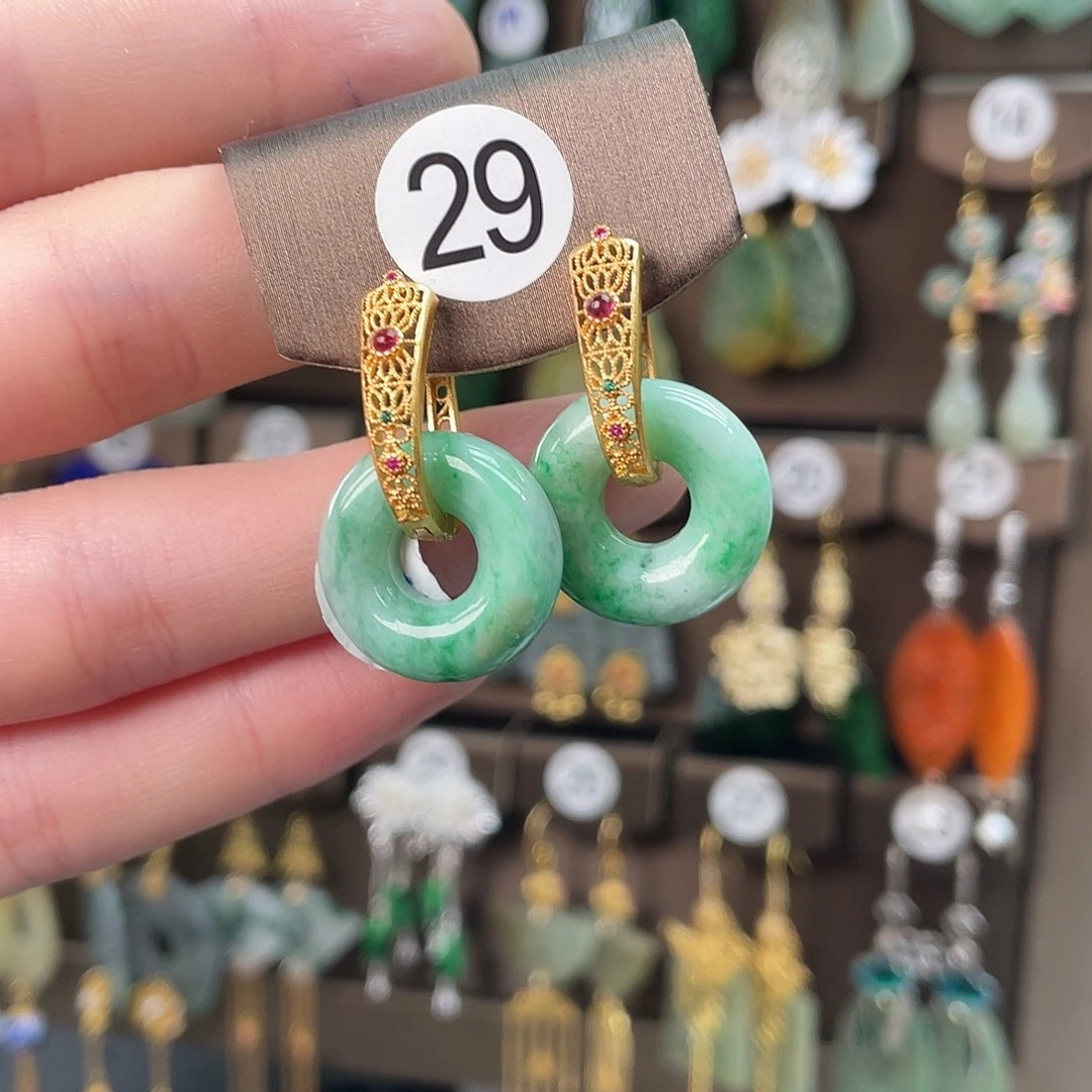 奇***姐翡翠银S925镶嵌耳饰137jf