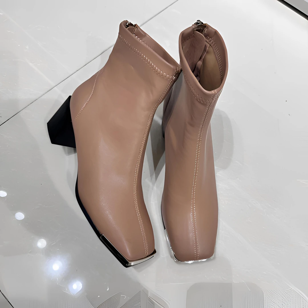 8660 爆款女短靴时尚百搭粗跟高跟方头秋冬加绒气质