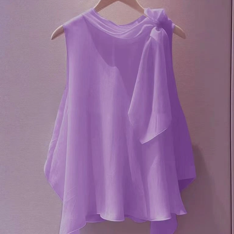 夏季漂亮洋气高端别致小衫法式上衣紫色无袖蝴蝶结衬衫2025新款衣