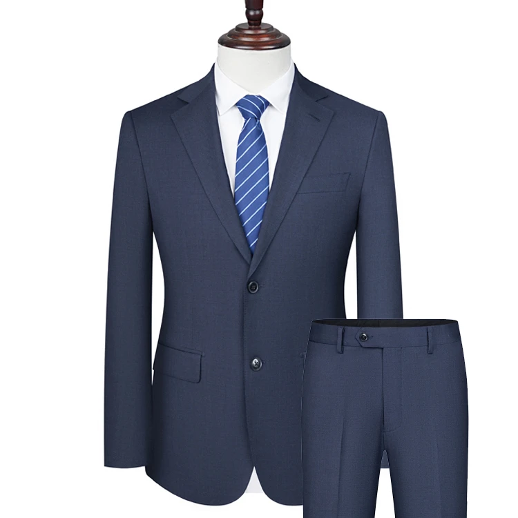纯绵羊毛100男士西服套装 高端半麻衬午夜蓝超细腻柔软西服