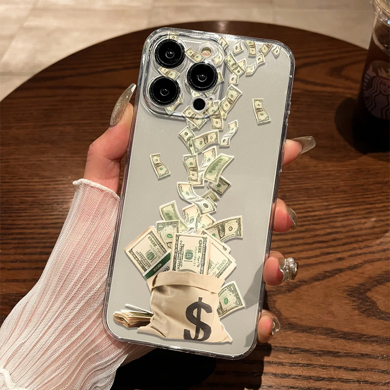 洒落钞票适用苹果16promax手机壳iPhone15透明14创意13简约12个性