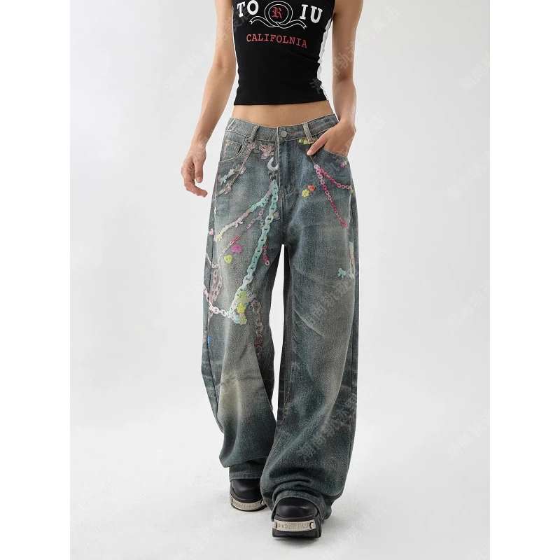 【当下爆火】美式高街复古阔腿牛仔裤女夏薄款夏季新款宽松直筒垂感