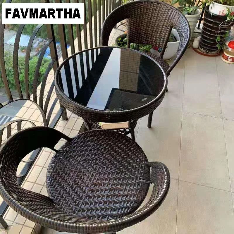 FAVMARTHA阳台桌椅组合藤椅三件套小桌子茶几户外休闲靠背椅室外
